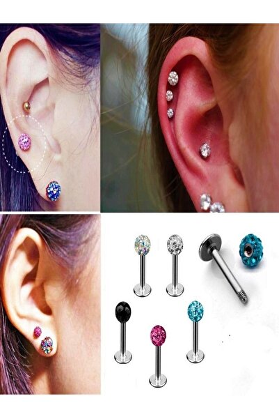 MAZEN Paslanmaz Kararmaz Cerrahi Çelik Zirkon Taşlı Kıkırdak Dudak Burun Tragus Piercing (beyaz)
