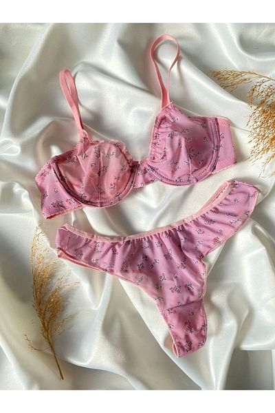 MOONDE Set bralet floral roz (sutien și tanga)