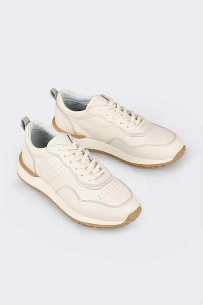 Elle Shoes Ecru Leather Men's Sneakers