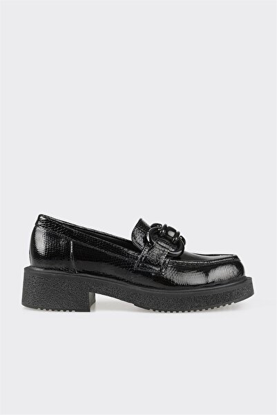 Elle Shoes Siyah Deri Kadın Loafer
