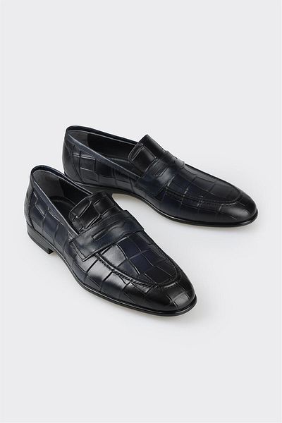 Elle Shoes Navy Blue Leather Men's Loafer