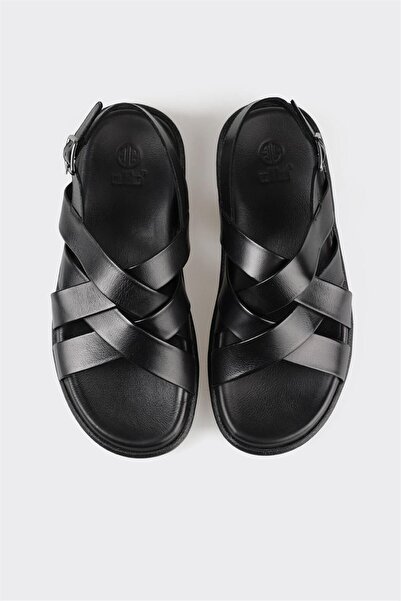 Elle Shoes Black Leather Men's Sandals