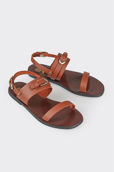 Elle Shoes Ταν Δερμάτινα Γυναικεία Flat σανδάλια
