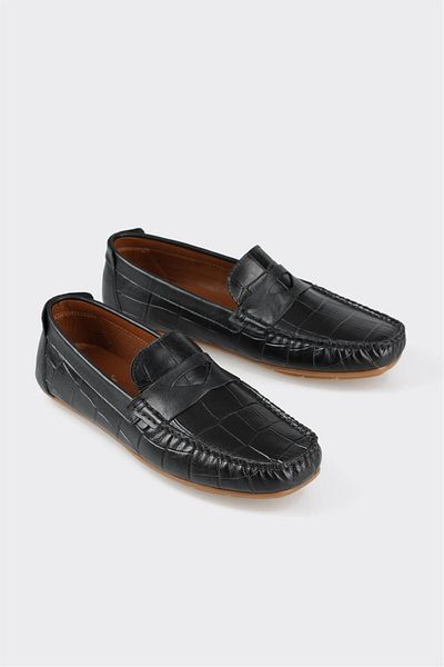 Elle Shoes Black Leather Men's Casual Shoes