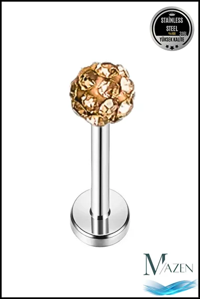MAZEN Zircon Stone Piercing |   8mm Cappuccino |   Non-Tarnish Steel |   Cartilage Tragus Lip |   Single Ball