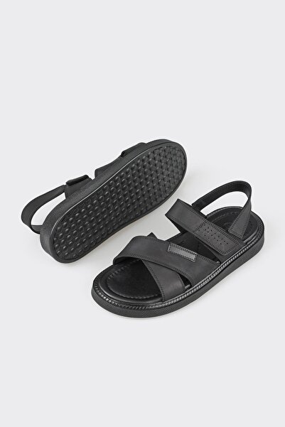 Elle Shoes Black Leather Men's Sandals