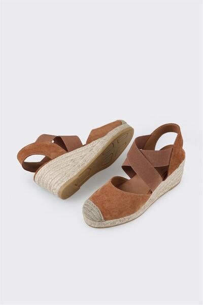 Elle Shoes Taba Deri Kadın Espadril