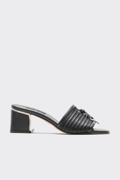 Elle Shoes Black Leather Women's Heeled Slippers