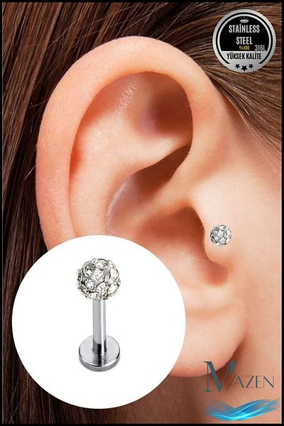 MAZEN Stainless Tarnish Stainless Surgical Steel Zircon Stone Cartilage Lip Nose Tragus Piercing (white)