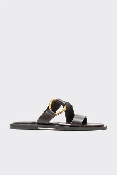 Elle Shoes Brown Leather Women's Slippers