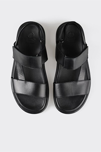 Elle Shoes Black Leather Men's Sandals