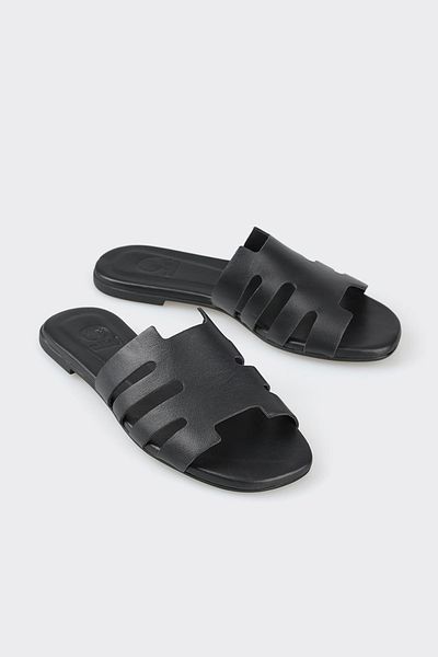 Elle Shoes Black Leather Women's Slippers