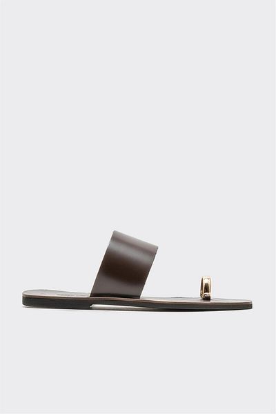 Elle Shoes Brown Leather Women's Flip Flops