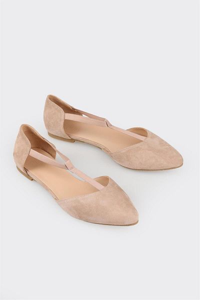 Elle Shoes Beige Leather Women's Ballerinas