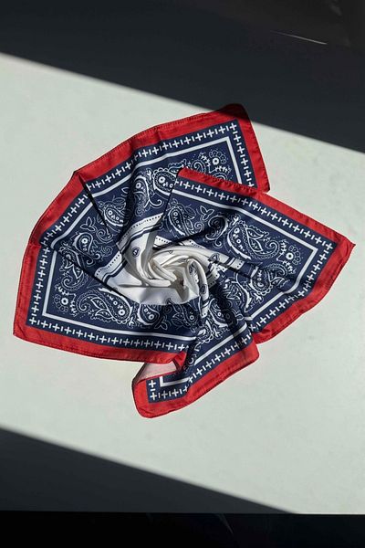 keisy Multicolored Bandana Scarf with Red Border