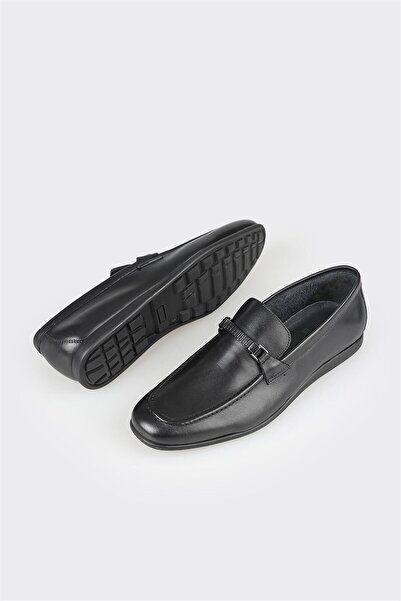 Elle Shoes Черни кожени мъжки мокасини