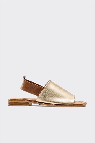 Elle Shoes Gold Deri Kadın Düz Sandalet