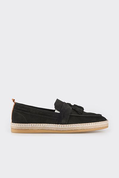Elle Shoes Black Leather Men's Espadrilles