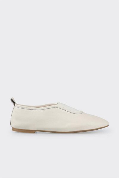 Elle Shoes Ecru Leather Women's Ballerinas