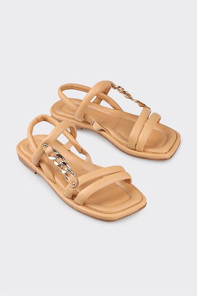 Elle Shoes Natural Leather Women's Flat Sandals