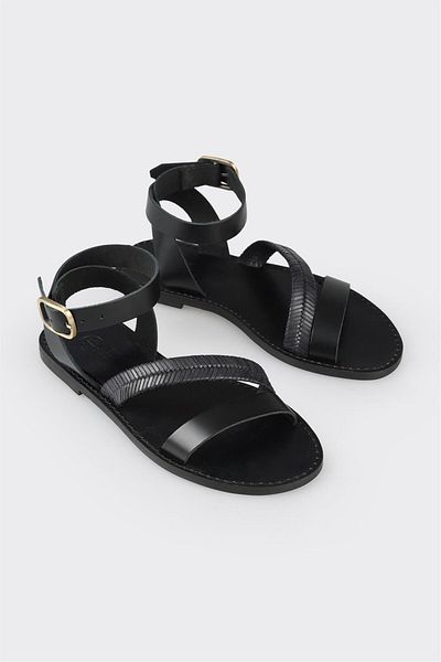 Elle Shoes Black Leather Women's Sandals