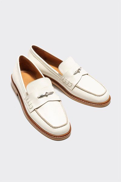 Elle Shoes Ecru Leather Women's Loafer