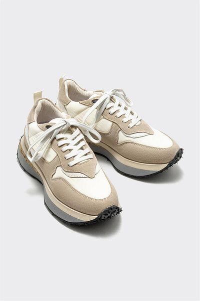 Elle Shoes Beige Leather Women's Sports Shoes