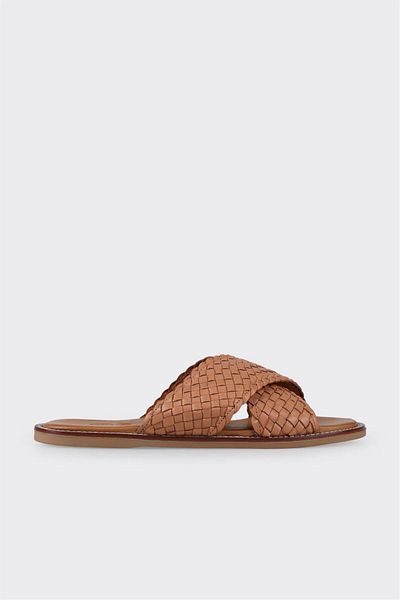 Elle Shoes Tan Leather Women's Flat Slippers