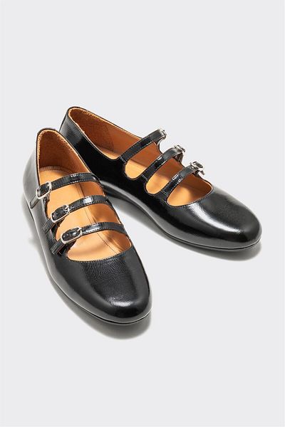 Elle Shoes Black Leather Women's Ballerinas