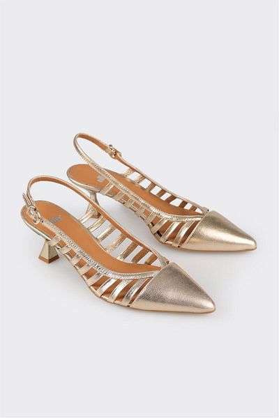 Elle Shoes Gold Leather Women's Heeled Shoes