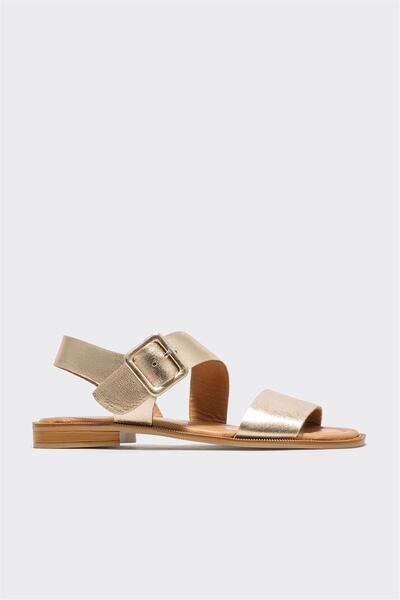 Elle Shoes Gold Leather Women's Flat Sandals