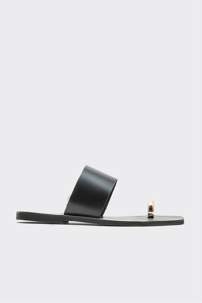 Elle Shoes Black Leather Women's Flip Flops