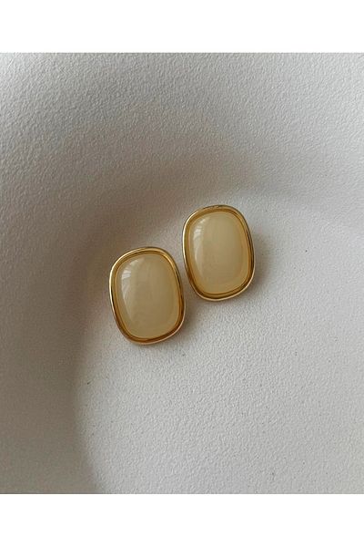 mos&more Gold Cream Stone Light Women's Earrings