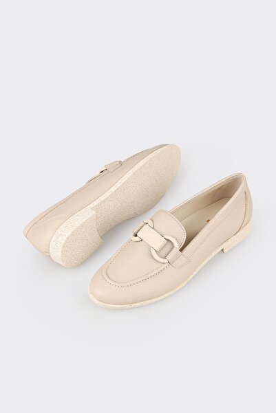 Elle Shoes Bej Deri Kadın Loafer
