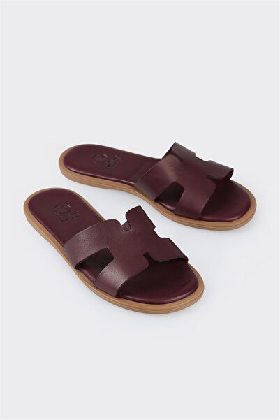 Elle Shoes Kahve Deri Kadın Düz Terlik