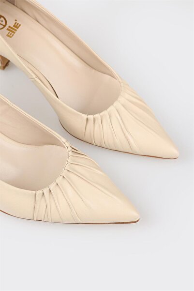 Elle Shoes Bej Deri Kadın Stiletto