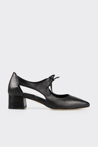 Elle Shoes Black Leather Women's Heeled Shoes