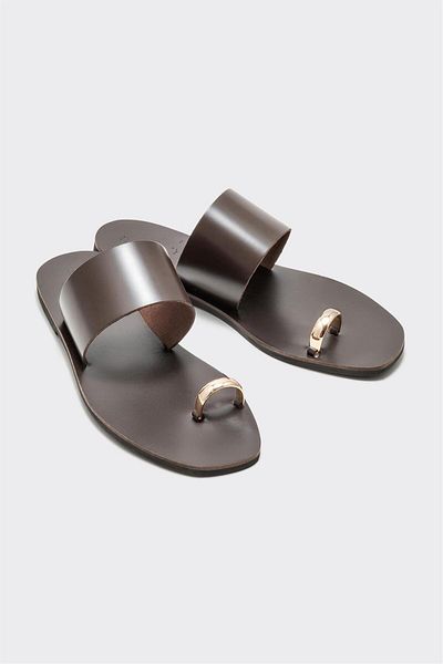 Elle Shoes Brown Leather Women's Flip Flops