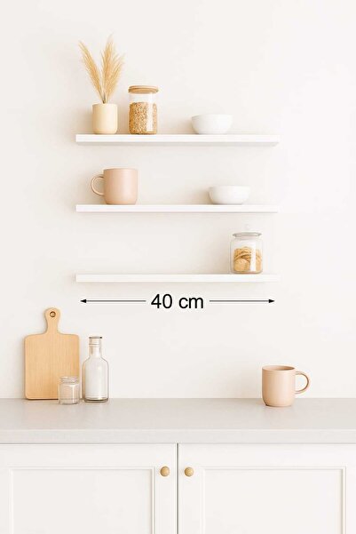 yankı-byeg رف جداري طائرة من MDF أبيض غير لامع مقاس 40 سم مكون من 3 قطع، رف كتب ذو وصلة مخفية