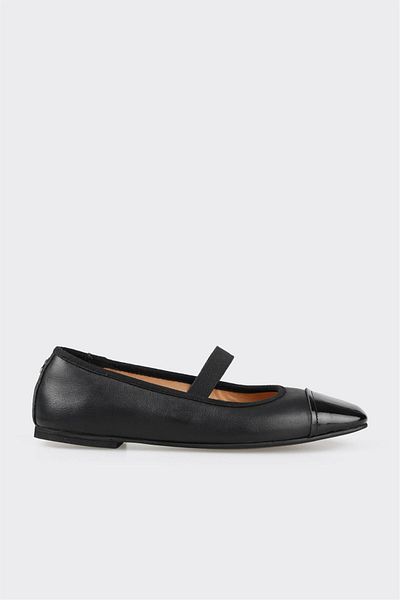 Elle Shoes Black Leather Women's Ballerinas