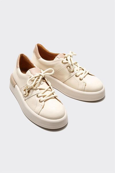 Elle Shoes Beige Leather Women's Sports Shoes