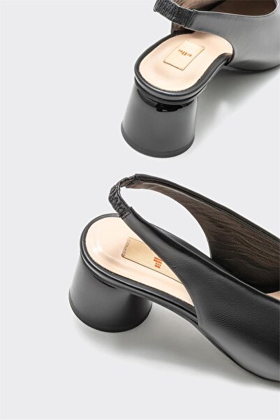 Elle Shoes Siyah Deri Kadın Topuklu Ayakkabı