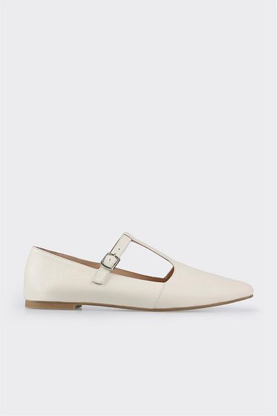 Elle Shoes Ecru Leather Women's Ballerinas