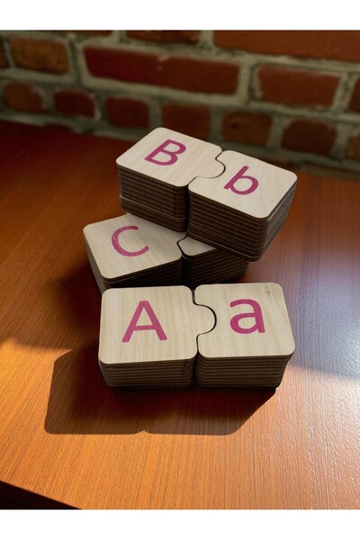 Mind of Toys Azeri Alphabet Matching, 32 Letters, Pink, Wooden Alphabet Puzzle, Montessori Big Small Letter Puzzle Game