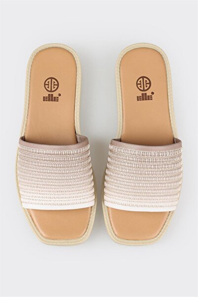 Elle Shoes Γυναικείες φλατ παντόφλες από φυσικό δέρμα