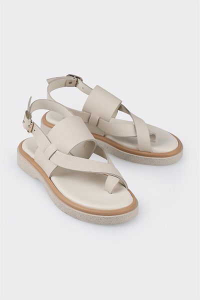 Elle Shoes Μπεζ δερμάτινα γυναικεία αθλητικά σανδάλια