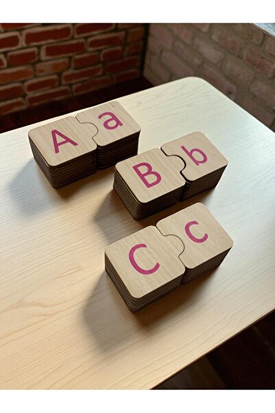 Mind of Toys Azeri Alphabet Matching, 32 Letters, Pink, Wooden Alphabet Puzzle, Montessori Big Small Letter Puzzle Game