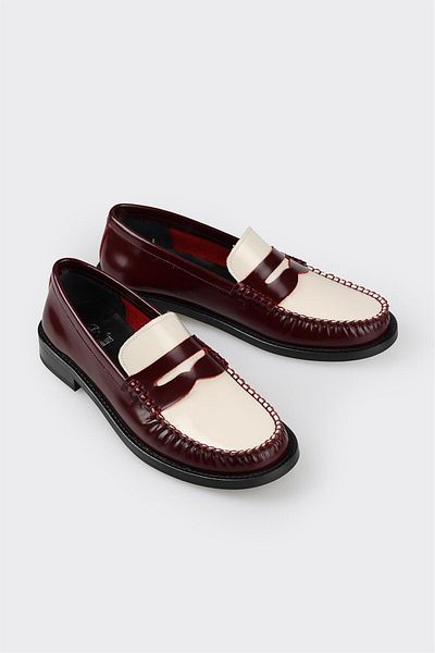 Elle Shoes Claret Red Leather Women's Loafer