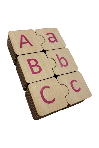 Mind of Toys Azeri Alphabet Matching, 32 Letters, Pink, Wooden Alphabet Puzzle, Montessori Big Small Letter Puzzle Game