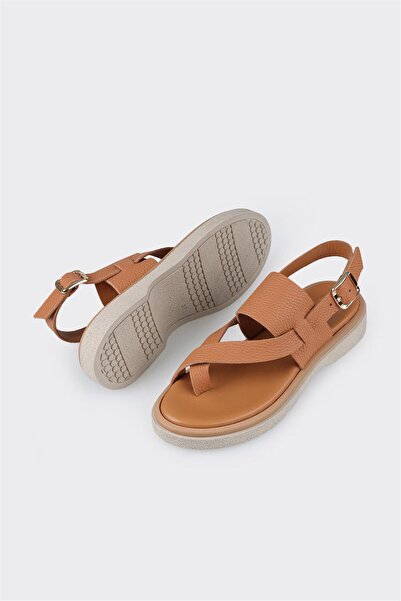 Elle Shoes Tan Leather Women's Sports Sandals 24Y